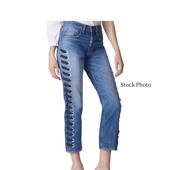 Veronica Beard Inez 10.75 Girlfriend Side Lace Stone Wash Blue Jeans, Size 26 - Picture 11 of 12